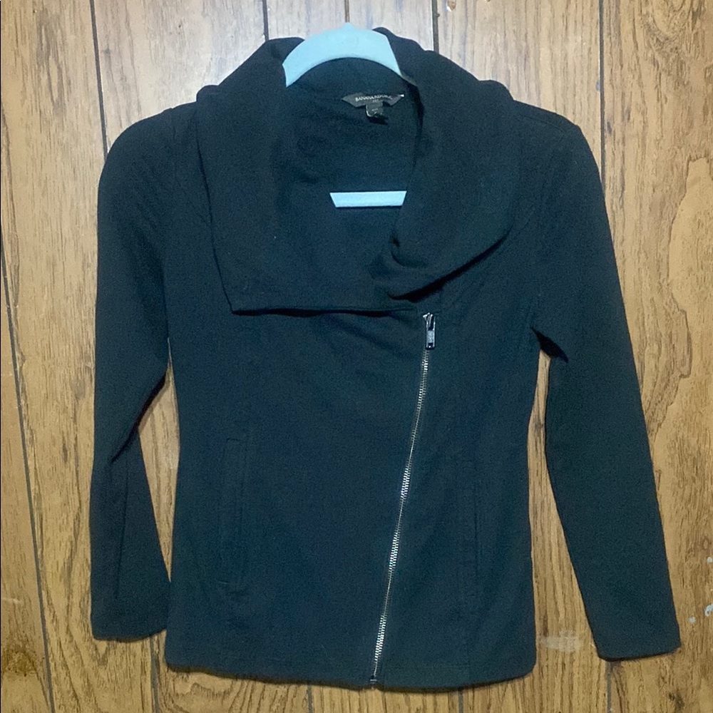 Banana Republic Black Leather Jacket Asymmetrical Zipper Fitted